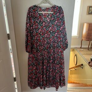 Zara Black and Pink Floral Long Sleeve Dress